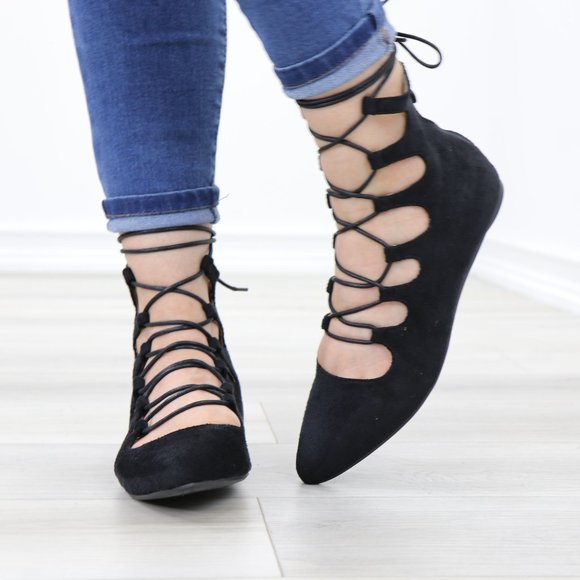 Pointed Toe Faux Suede Strappy Slip-On Flats - Picture 9 of 11